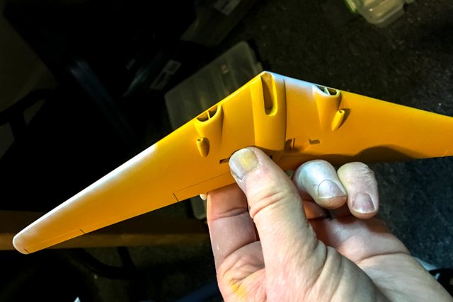 Northrop N-9M model painted with yellow